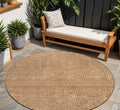 8 Copper Brown And Beige Round Geometric Washable Indoor Outdoor Area Rug
