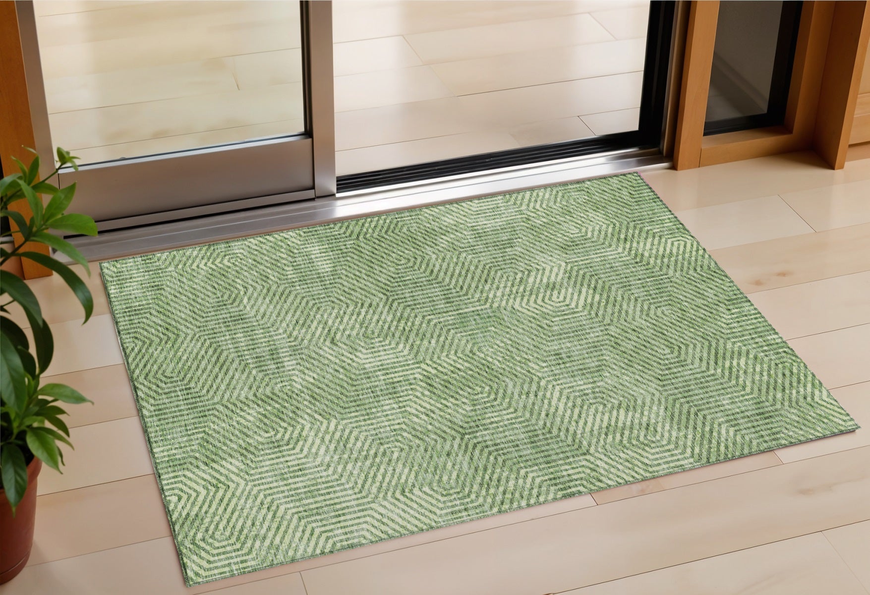 3 X 5 Green And Light Green Geometric Washable Indoor Outdoor Area Rug