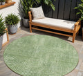 8 Green And Light Green Round Geometric Washable Indoor Outdoor Area Rug