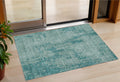 3 X 5 Teal Blue And Gray Geometric Washable Indoor Outdoor Area Rug