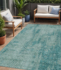 5 X 8 Teal Blue And Gray Geometric Washable Indoor Outdoor Area Rug