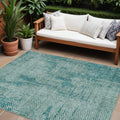 9 X 12 Teal Blue And Gray Geometric Washable Indoor Outdoor Area Rug