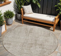 8 Taupe And Beige Round Geometric Washable Indoor Outdoor Area Rug