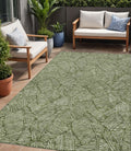 5 X 8 Olive Green And Light Green Floral Washable Indoor Outdoor Area Rug