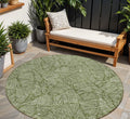 8 Olive Green And Light Green Round Floral Washable Indoor Outdoor Area Rug