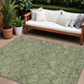 10 X 14 Olive Green And Light Green Floral Washable Indoor Outdoor Area Rug