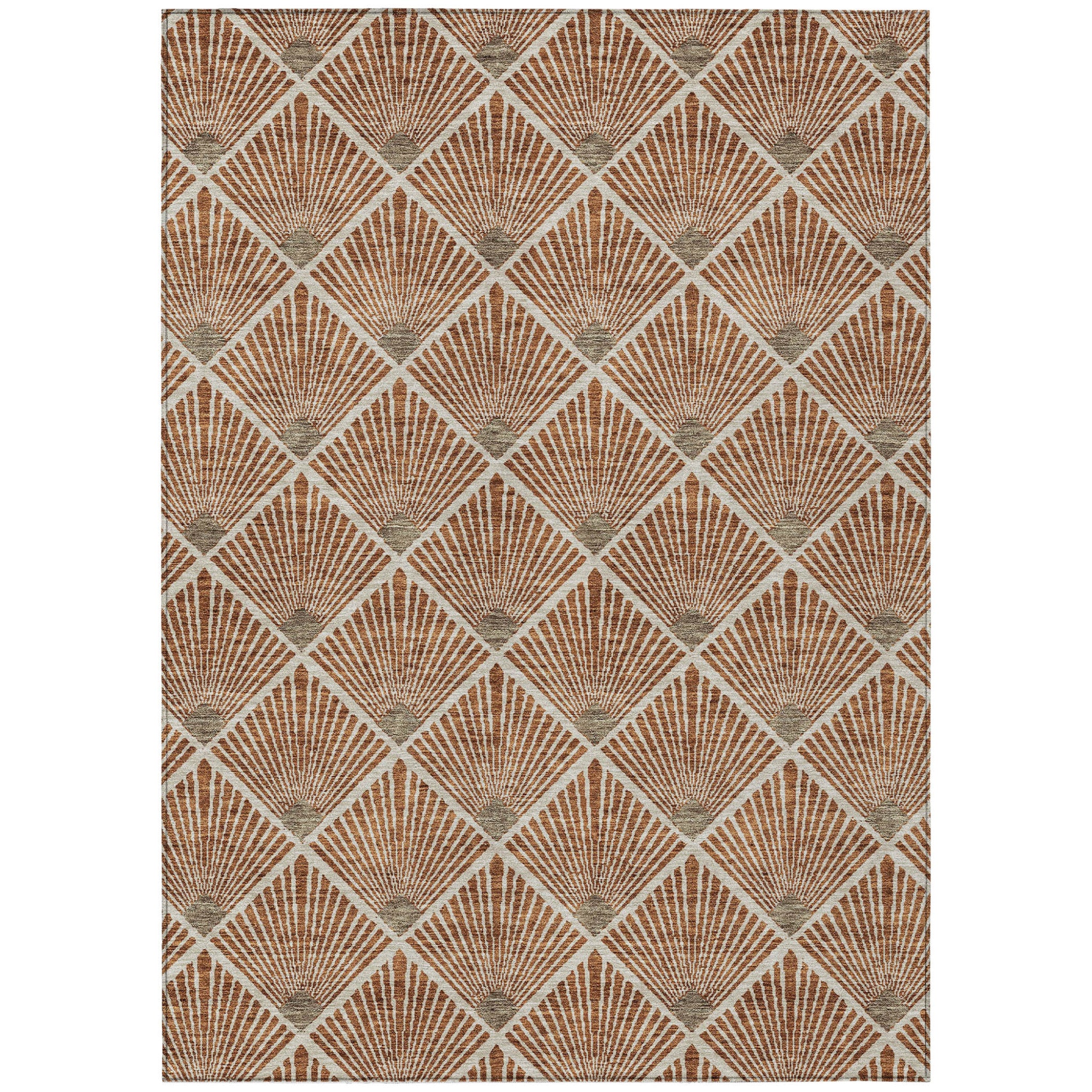 5 X 8 Brown Copper And Beige Geometric Washable Indoor Outdoor Area Rug