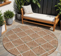 8 Brown Copper And Beige Round Geometric Washable Indoor Outdoor Area Rug