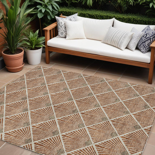 10 X 14 Brown Copper And Beige Geometric Washable Indoor Outdoor Area Rug