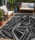 5 X 8 Black And Gray Geometric Washable Indoor Outdoor Area Rug