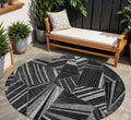 8 Black And Gray Round Geometric Washable Indoor Outdoor Area Rug