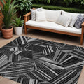 9 X 12 Black And Gray Geometric Washable Indoor Outdoor Area Rug
