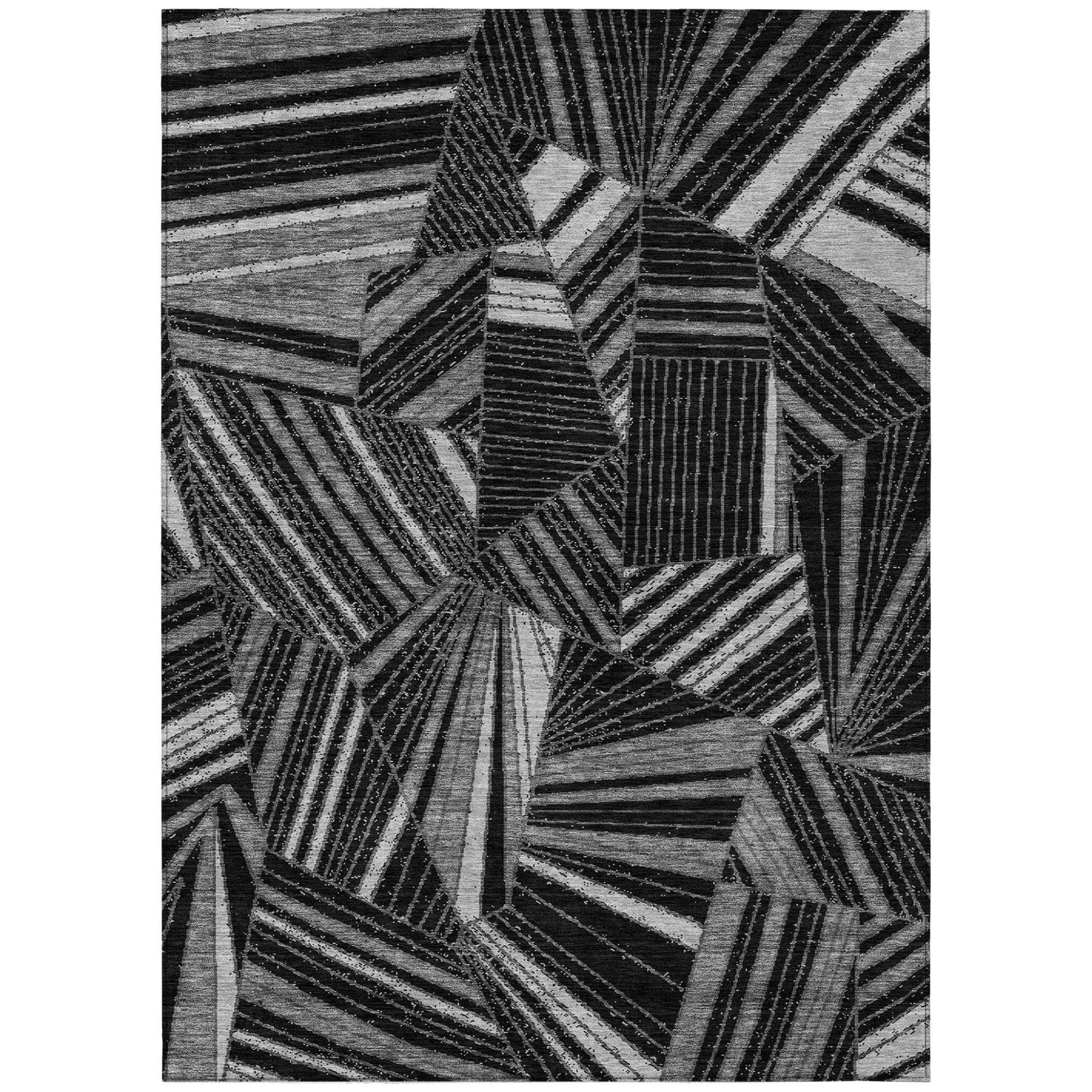10 X 14 Black And Gray Geometric Washable Indoor Outdoor Area Rug