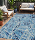 5 X 8 Blue And Teal Blue Geometric Washable Indoor Outdoor Area Rug
