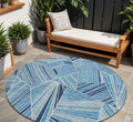 8 Blue And Teal Blue Round Geometric Washable Indoor Outdoor Area Rug