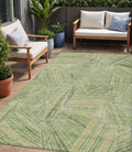 5 X 8 Green And Olive Green Geometric Washable Indoor Outdoor Area Rug