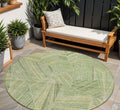 8 Green And Olive Green Round Geometric Washable Indoor Outdoor Area Rug