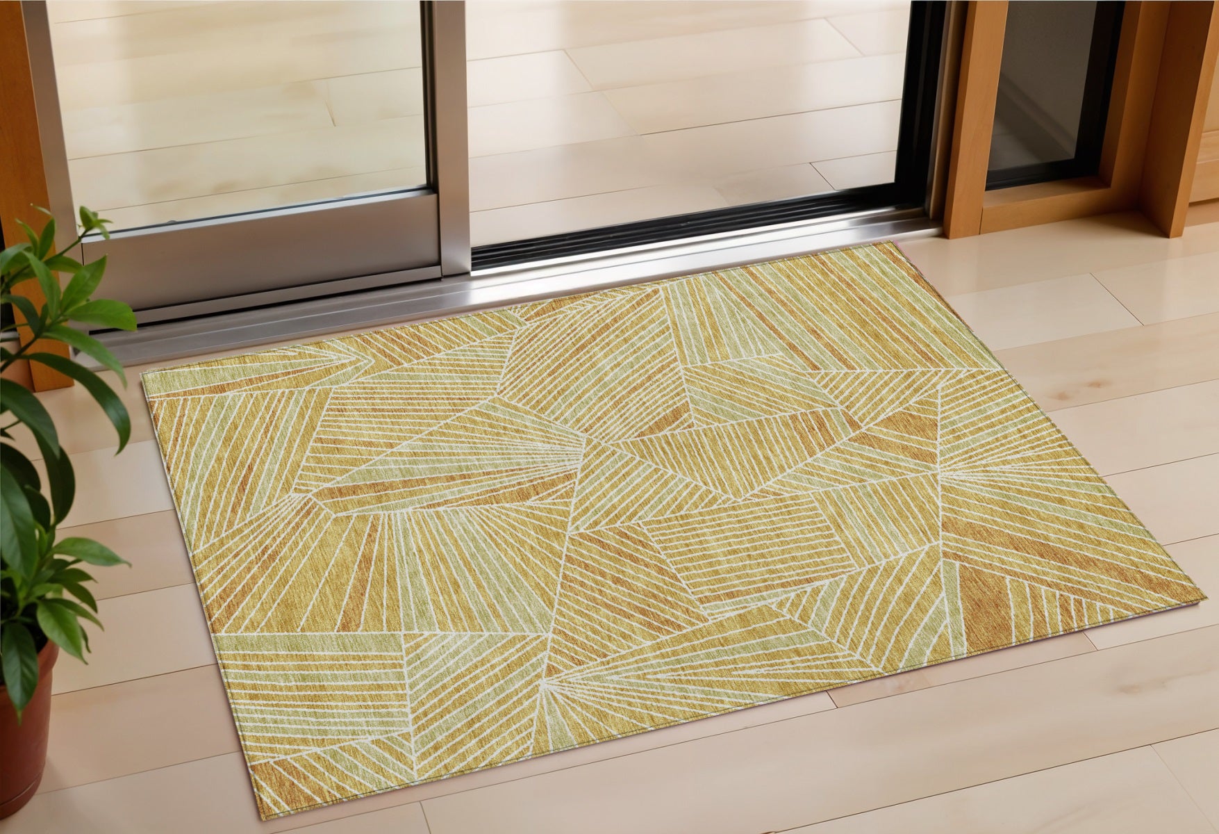3 X 5 Gold Copper And Brown Geometric Washable Indoor Outdoor Area Rug