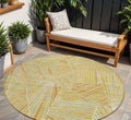 8 Gold Copper And Brown Round Geometric Washable Indoor Outdoor Area Rug