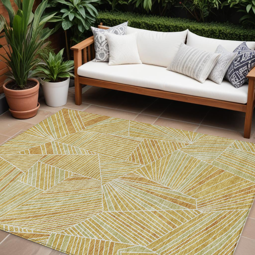 9 X 12 Gold Copper And Brown Geometric Washable Indoor Outdoor Area Rug