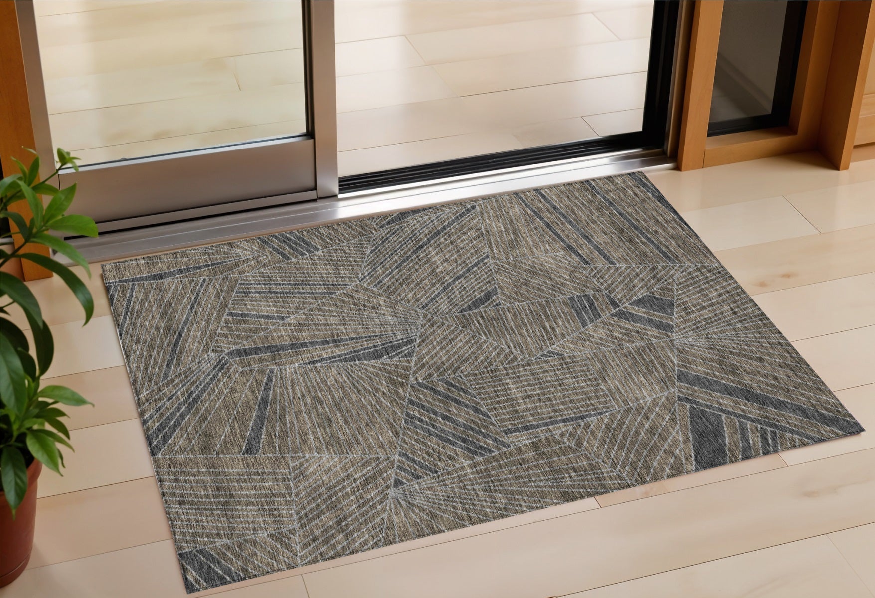 3 X 5 Brown Black And Gray Geometric Washable Indoor Outdoor Area Rug