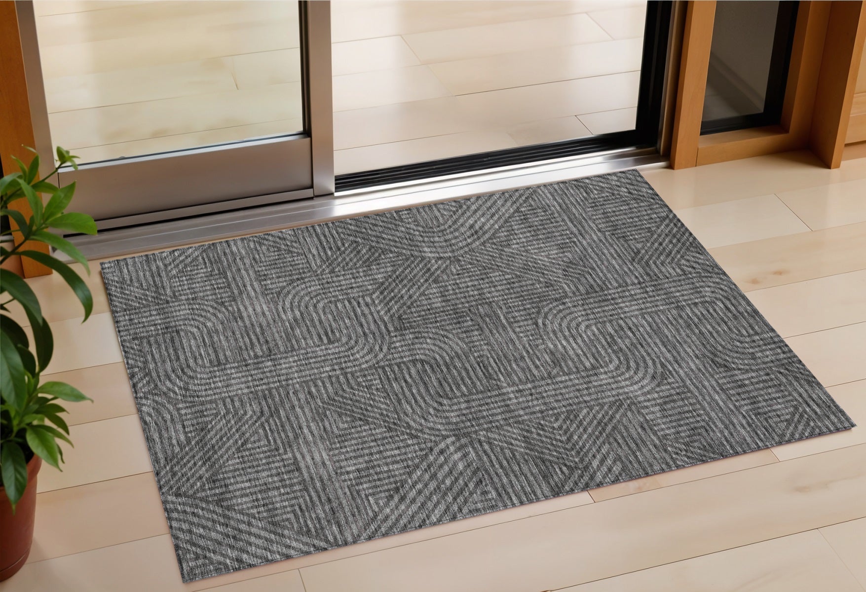 3 X 5 Charcoal And Gray Abstract Washable Indoor Outdoor Area Rug