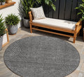 8 Charcoal And Gray Round Abstract Washable Indoor Outdoor Area Rug