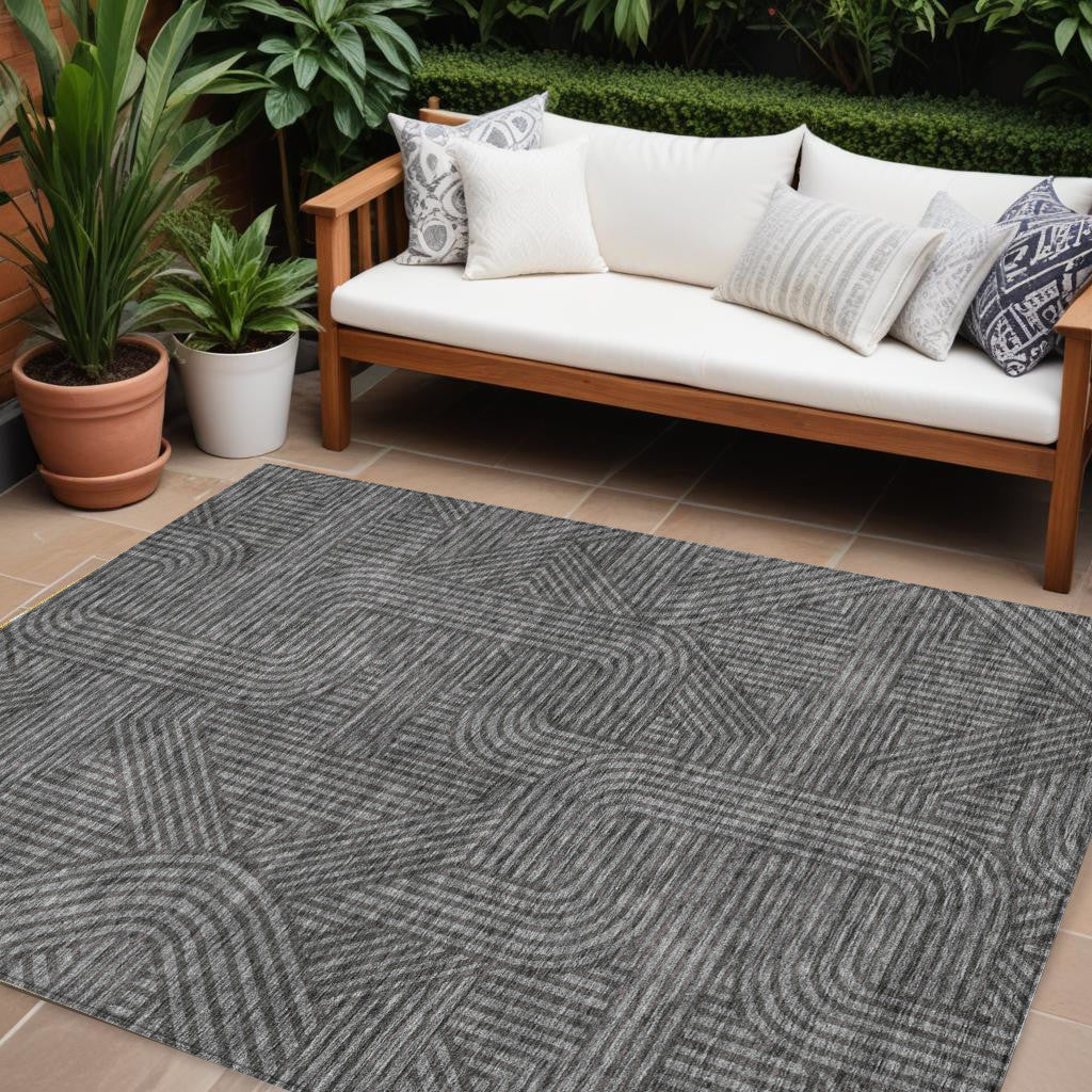 10 X 14 Charcoal And Gray Abstract Washable Indoor Outdoor Area Rug