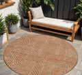 8 Terra Cotta And Brown Round Abstract Washable Indoor Outdoor Area Rug