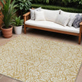 8 X 10 Gold And Beige Damask Washable Indoor Outdoor Area Rug