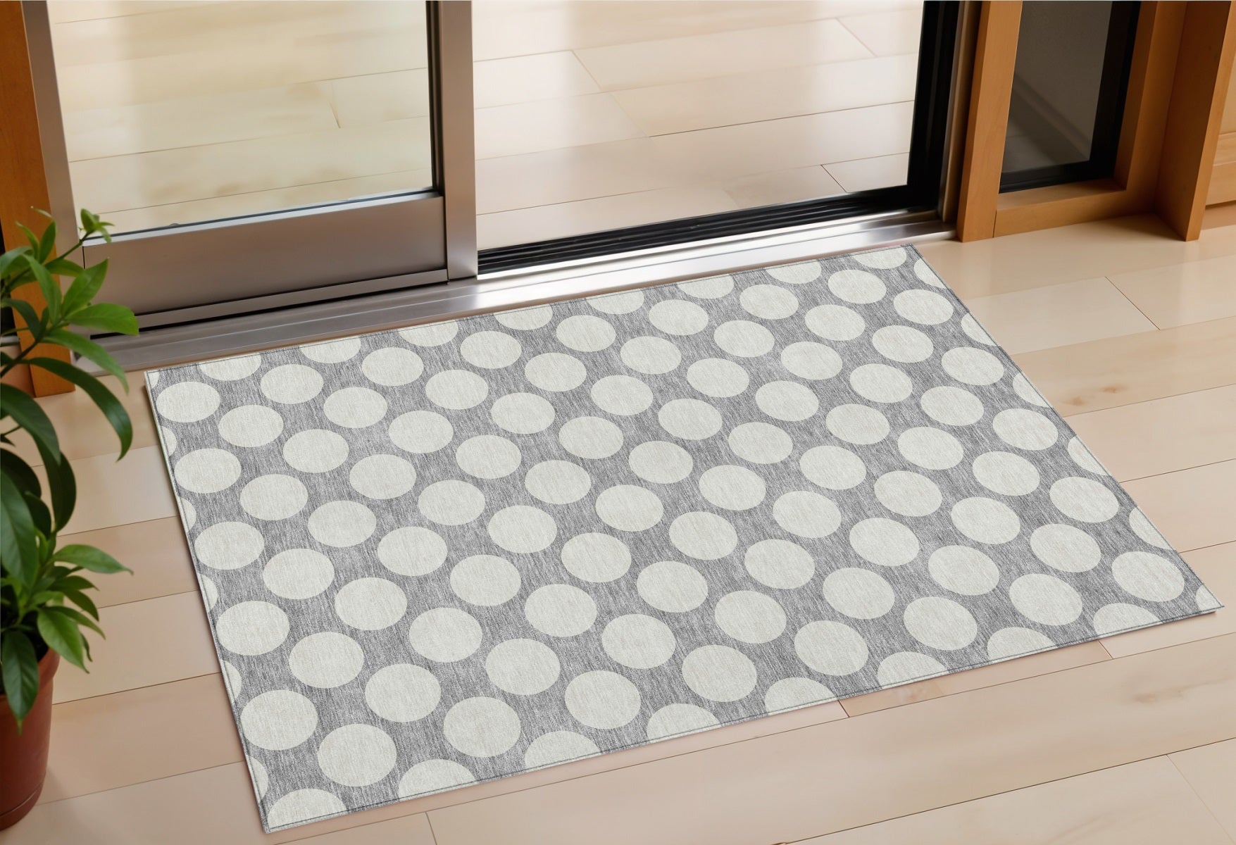 3 X 5 Gray And Silver Polka Dot Washable Indoor Outdoor Area Rug