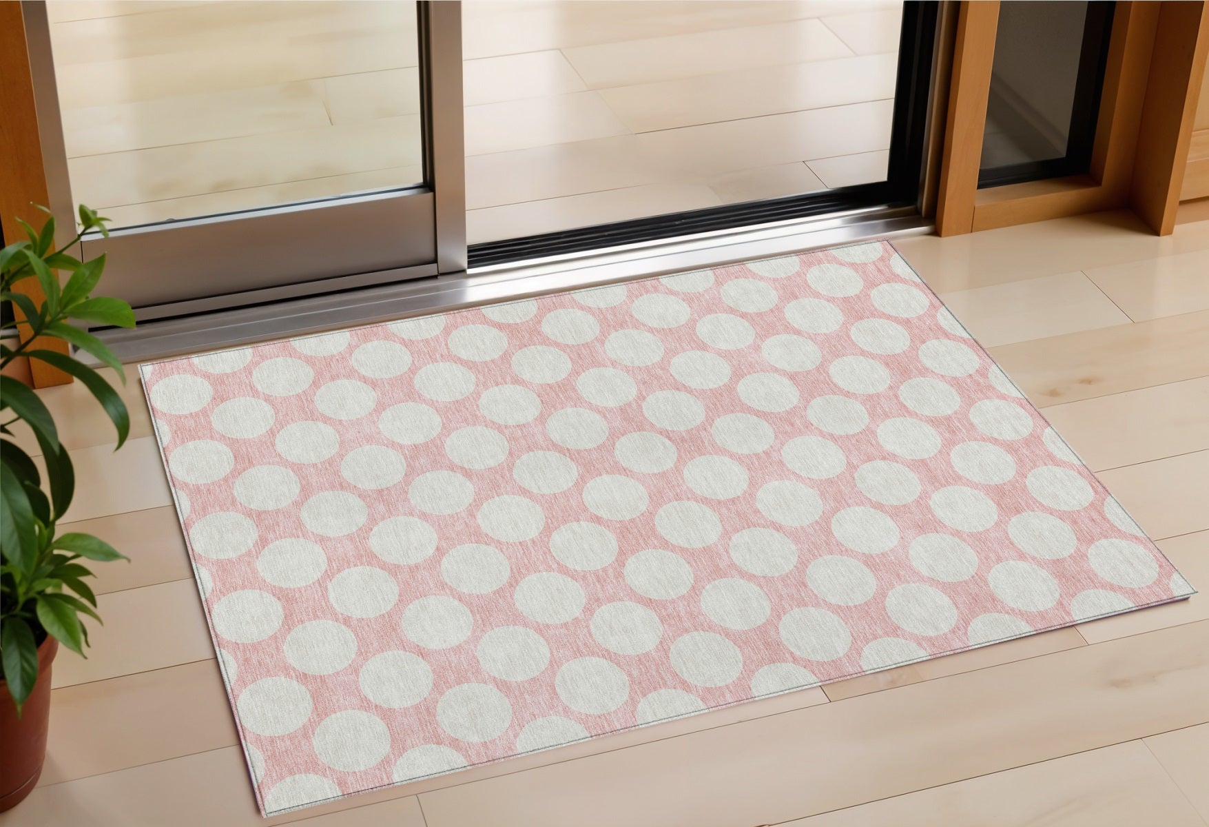 3 X 5 Pink And Gray Polka Dot Washable Indoor Outdoor Area Rug