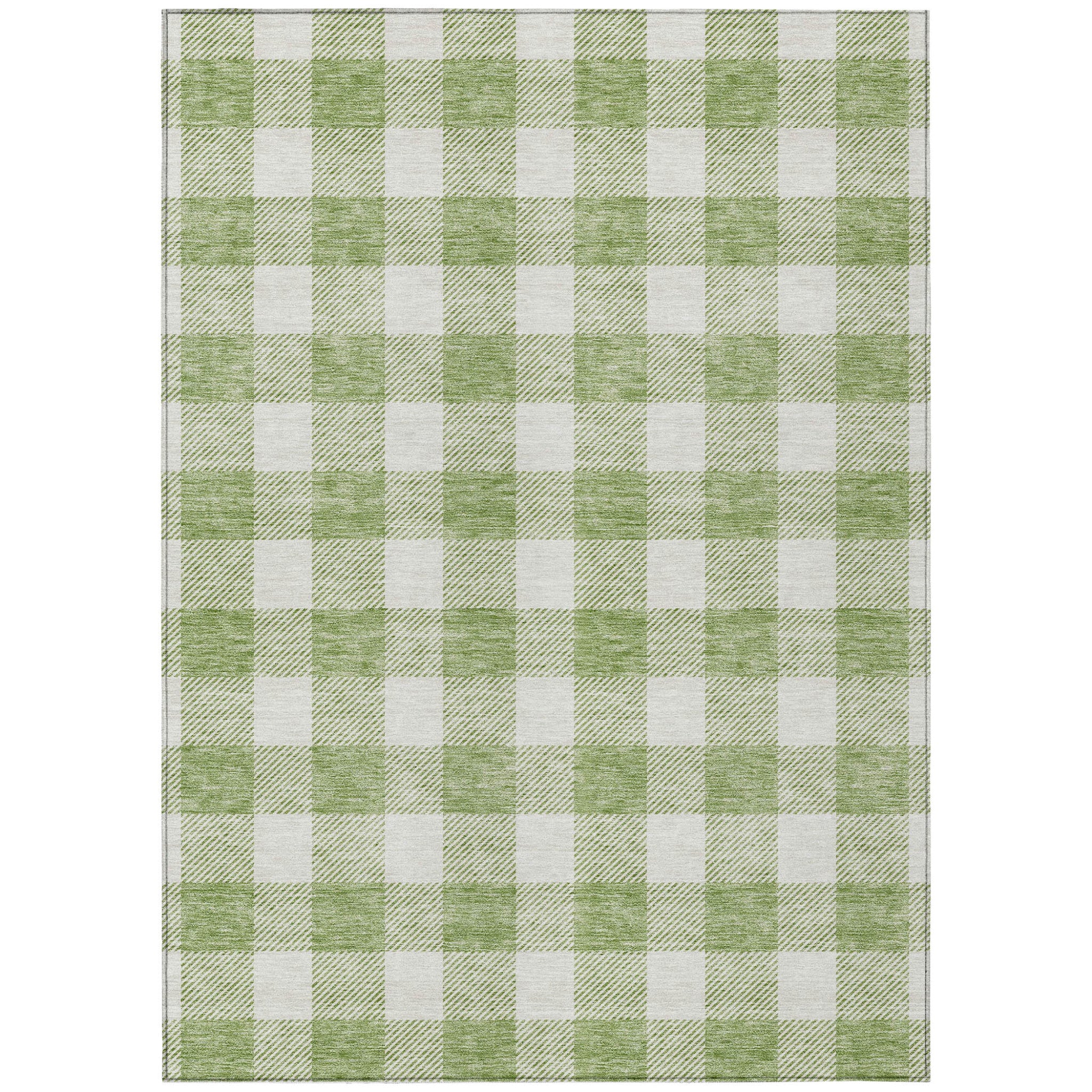 3 X 5 Artichoke Green And Gray Plaid Washable Indoor Outdoor Area Rug