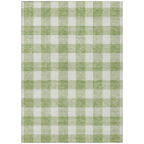 3 X 5 Artichoke Green And Gray Plaid Washable Indoor Outdoor Area Rug