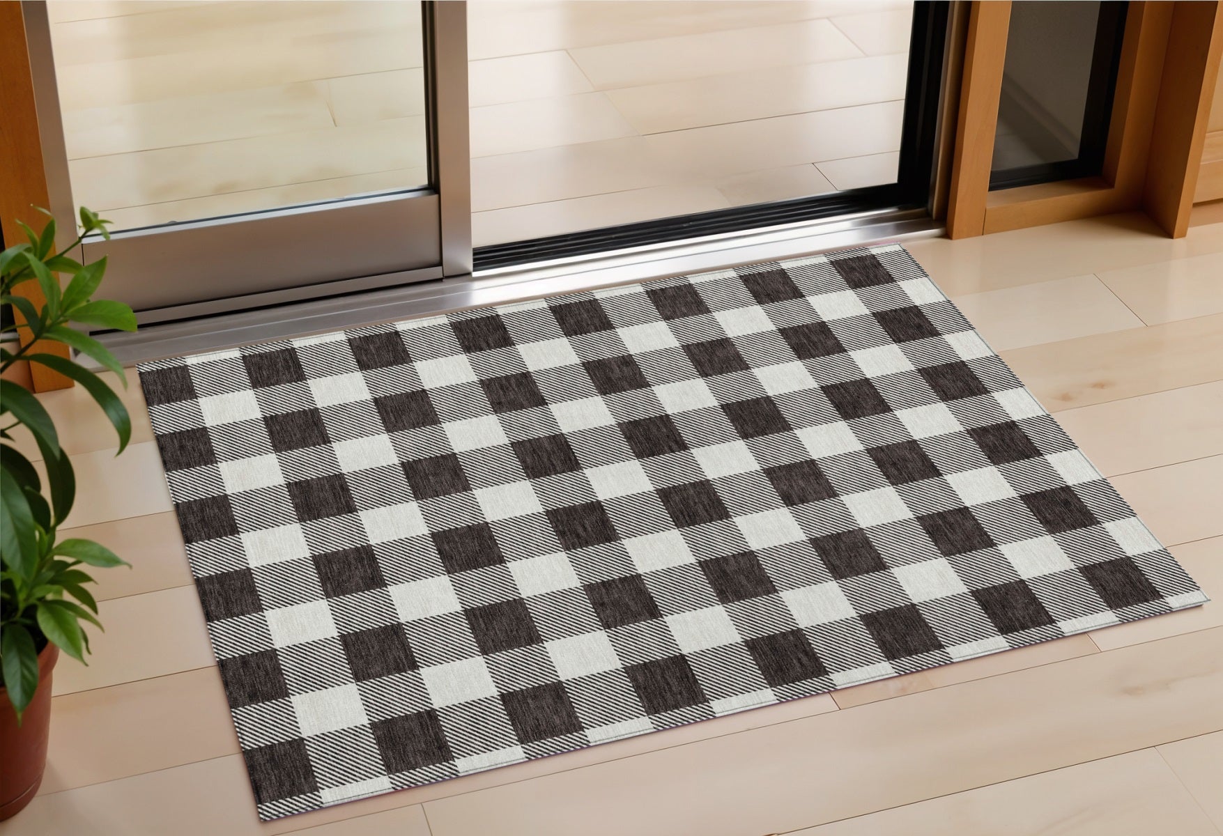 3 X 5 Black And Gray Plaid Washable Indoor Outdoor Area Rug