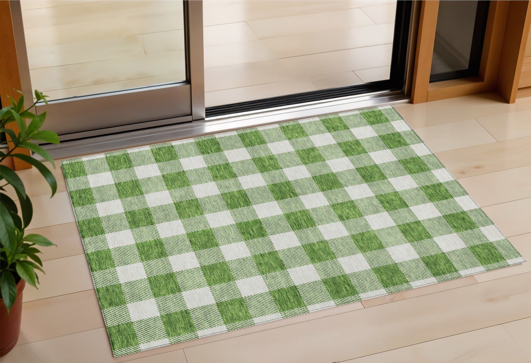 3 X 5 Green And Gray Plaid Washable Indoor Outdoor Area Rug