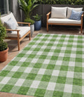 5 X 8 Green And Gray Plaid Washable Indoor Outdoor Area Rug