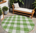 8 Green And Gray Round Plaid Washable Indoor Outdoor Area Rug