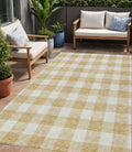 5 X 8 Gold And Beige Plaid Washable Indoor Outdoor Area Rug