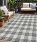 5 X 8 Gray And Charcoal Plaid Washable Indoor Outdoor Area Rug