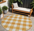 8 Orange And Beige Round Plaid Washable Indoor Outdoor Area Rug