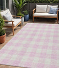 5 X 8 Pink And Gray Plaid Washable Indoor Outdoor Area Rug