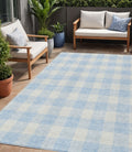 5 X 8 Sky Blue And Gray Plaid Washable Indoor Outdoor Area Rug
