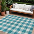 10 X 14 Teal Blue And Gray Plaid Washable Indoor Outdoor Area Rug