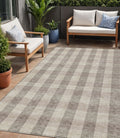 5 X 8 Beige And Brown Plaid Washable Indoor Outdoor Area Rug