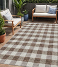 5 X 8 Brown And Beige Plaid Washable Indoor Outdoor Area Rug