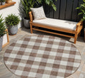8 Brown And Beige Round Plaid Washable Indoor Outdoor Area Rug