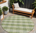 8 Green And Light Green Round Plaid Washable Indoor Outdoor Area Rug