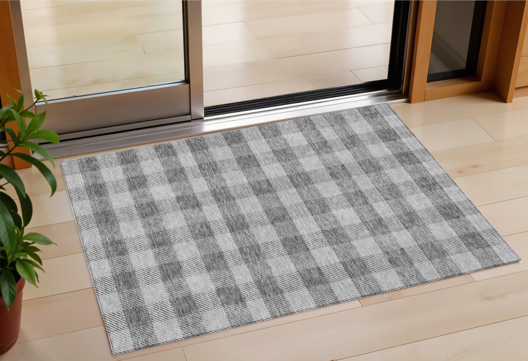 3 X 5 Gray And Charcoal Plaid Washable Indoor Outdoor Area Rug