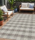 5 X 8 Taupe And Gray Plaid Washable Indoor Outdoor Area Rug